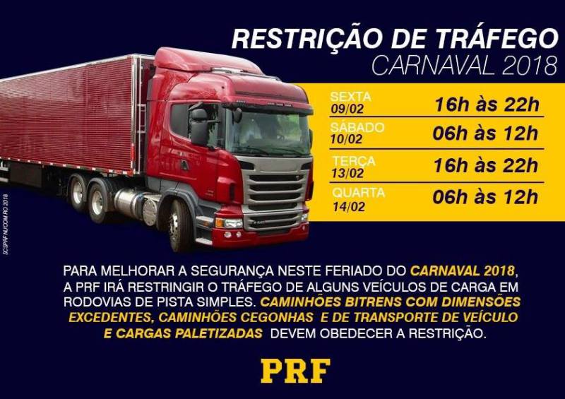 Confira as restrições aos caminhões neste Carnaval