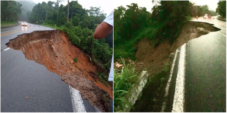 Rio-Santos segue interditada devido cratera que se abriu na pista